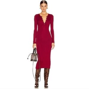 FLEUR DU MAL Ribbed Henley Bodycon Midi Dress